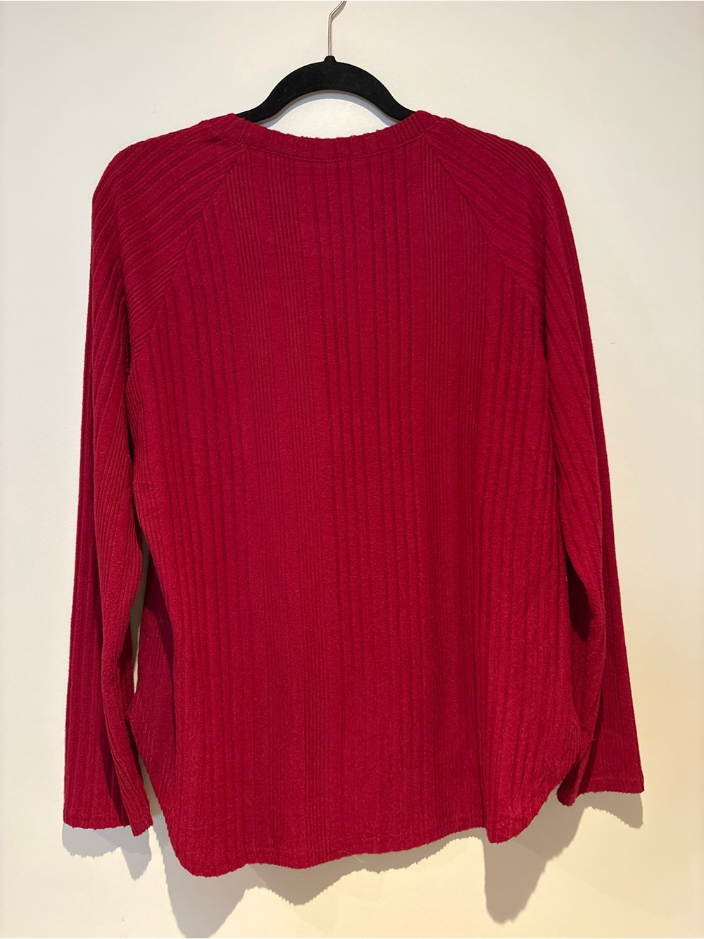 Women's Red Ribbed Long-Sleeve Top - Picture 4 of 8